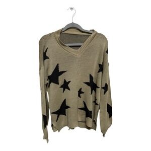 Vestidos Brown Black Star V Neck Pullover Sweater Oversized Small Skater Punk
